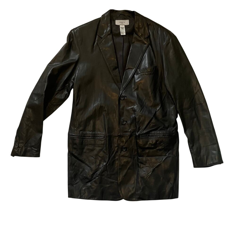 Vintage Claiborne Luxe Black Goat Leather Blazer Jacket Mens 42L 90s Style